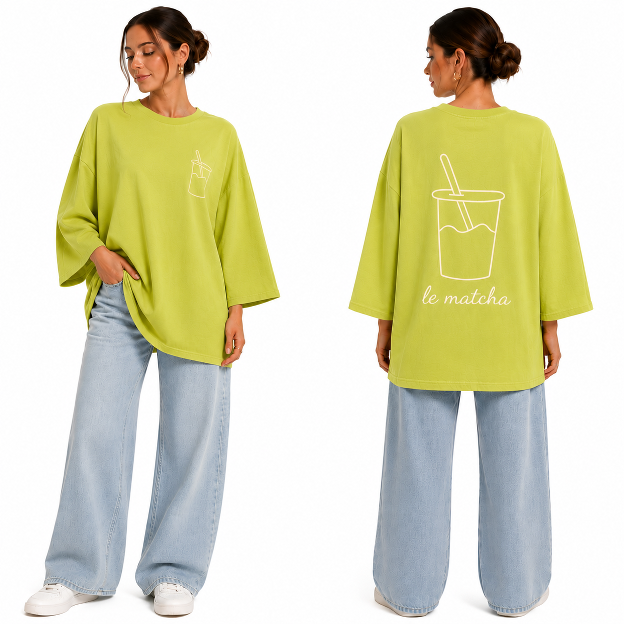 T-shirt oversize "Le Matcha" brodé – Confort & style au quotidien ✨