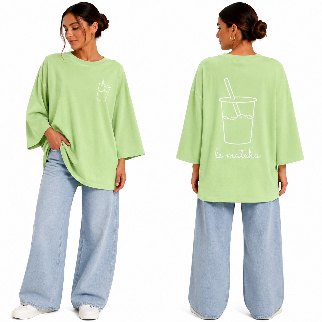 T-shirt oversize "Le Matcha" brodé – Confort & style au quotidien ✨