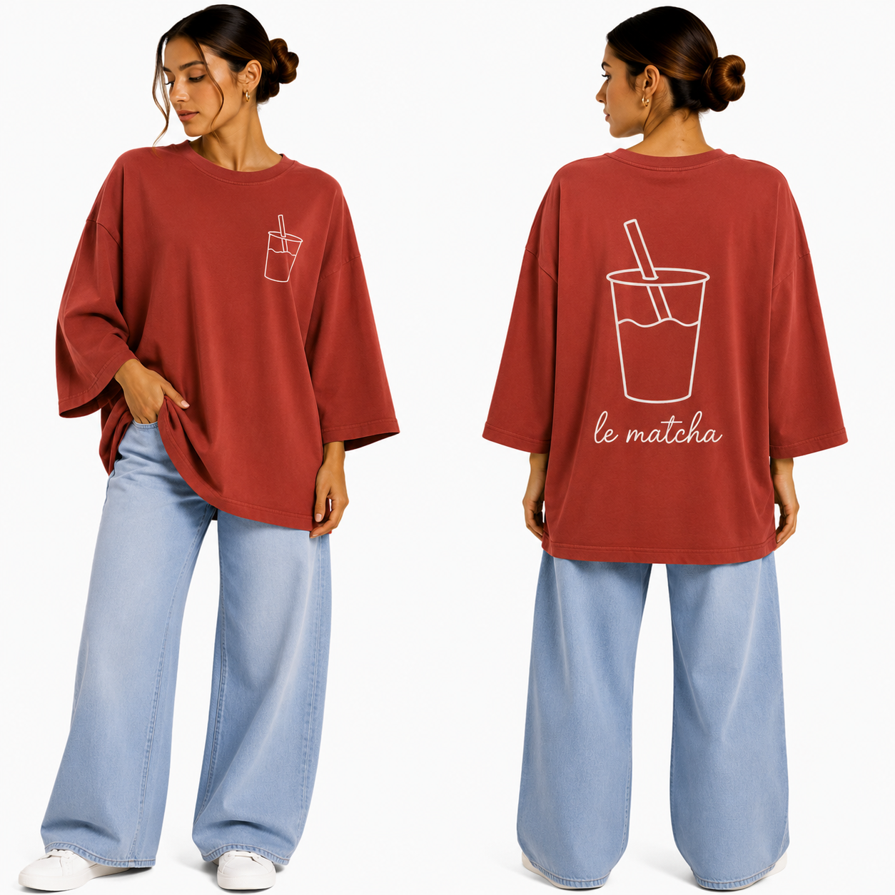 T-shirt oversize "Le Matcha" brodé – Confort & style au quotidien ✨