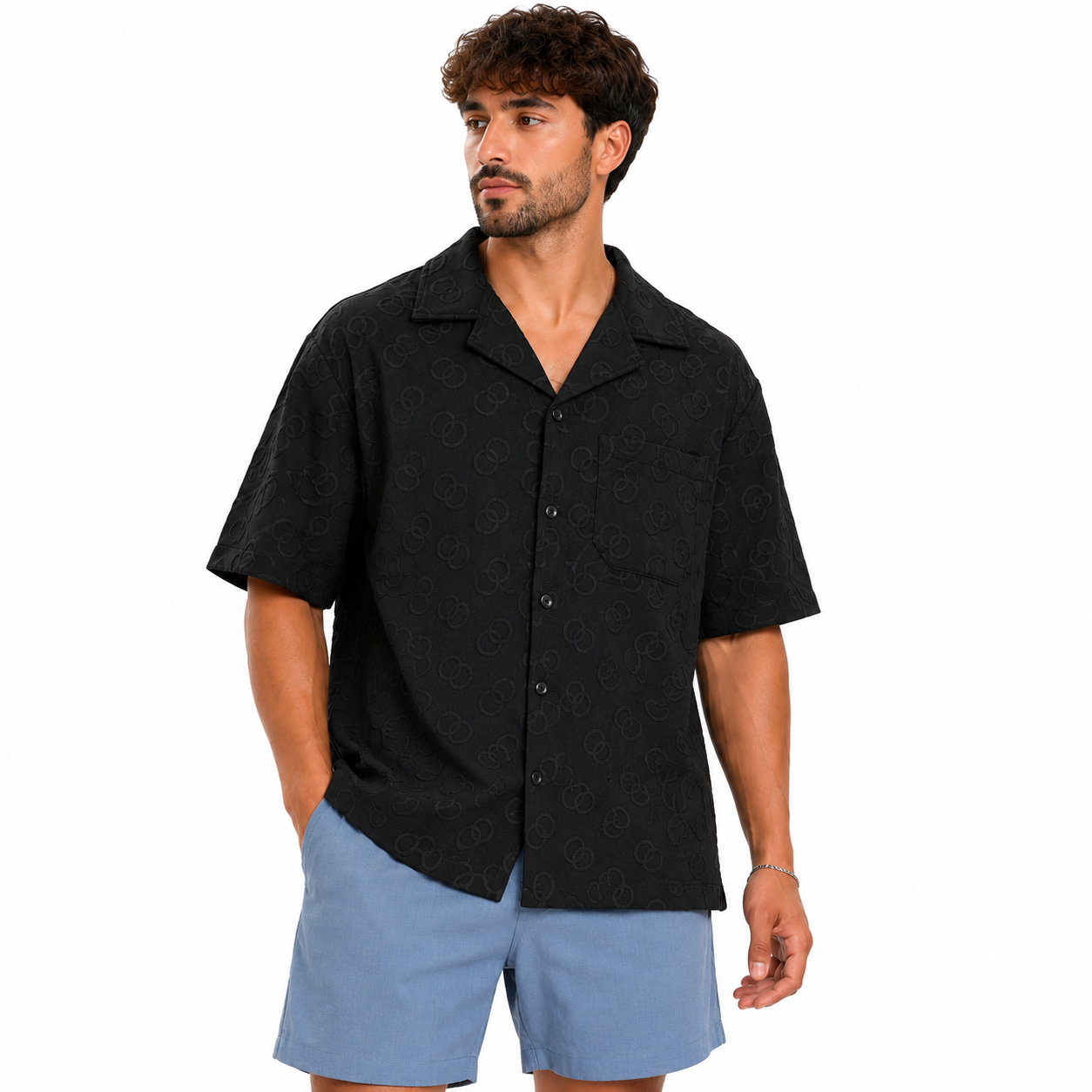 Chemise Homme Manches Courtes – Style Resort Noir