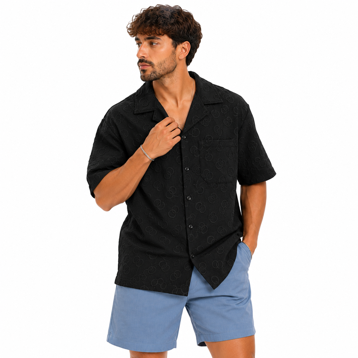 Chemise Homme Manches Courtes – Style Resort Noir