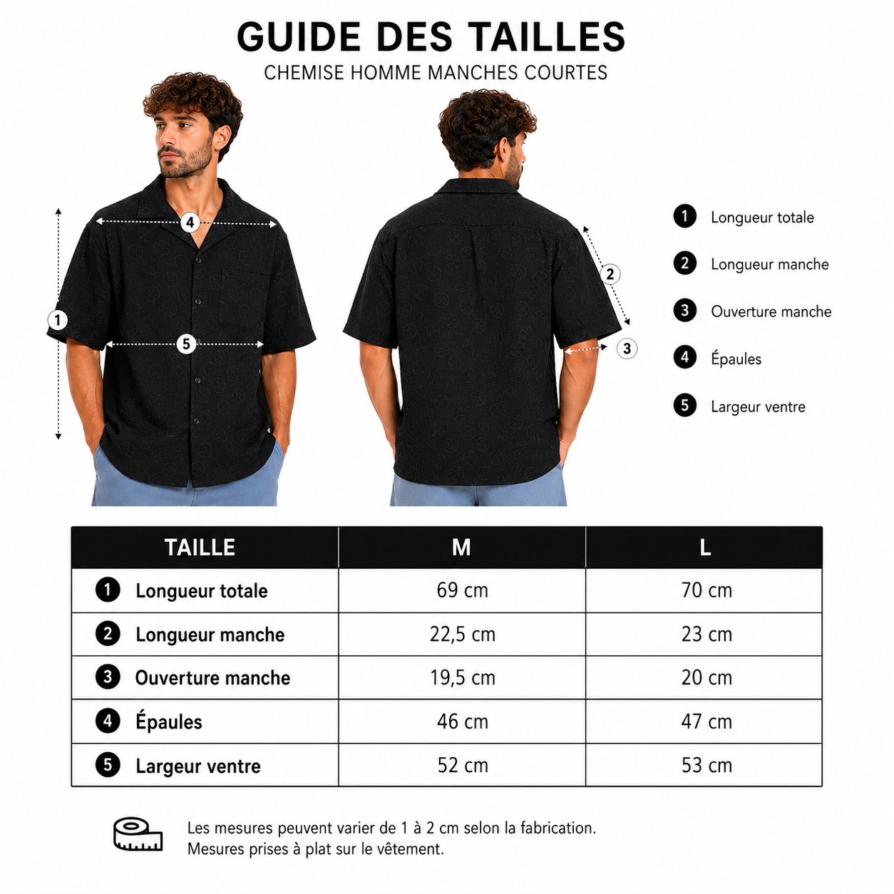 Chemise Homme Manches Courtes – Style Resort Noir
