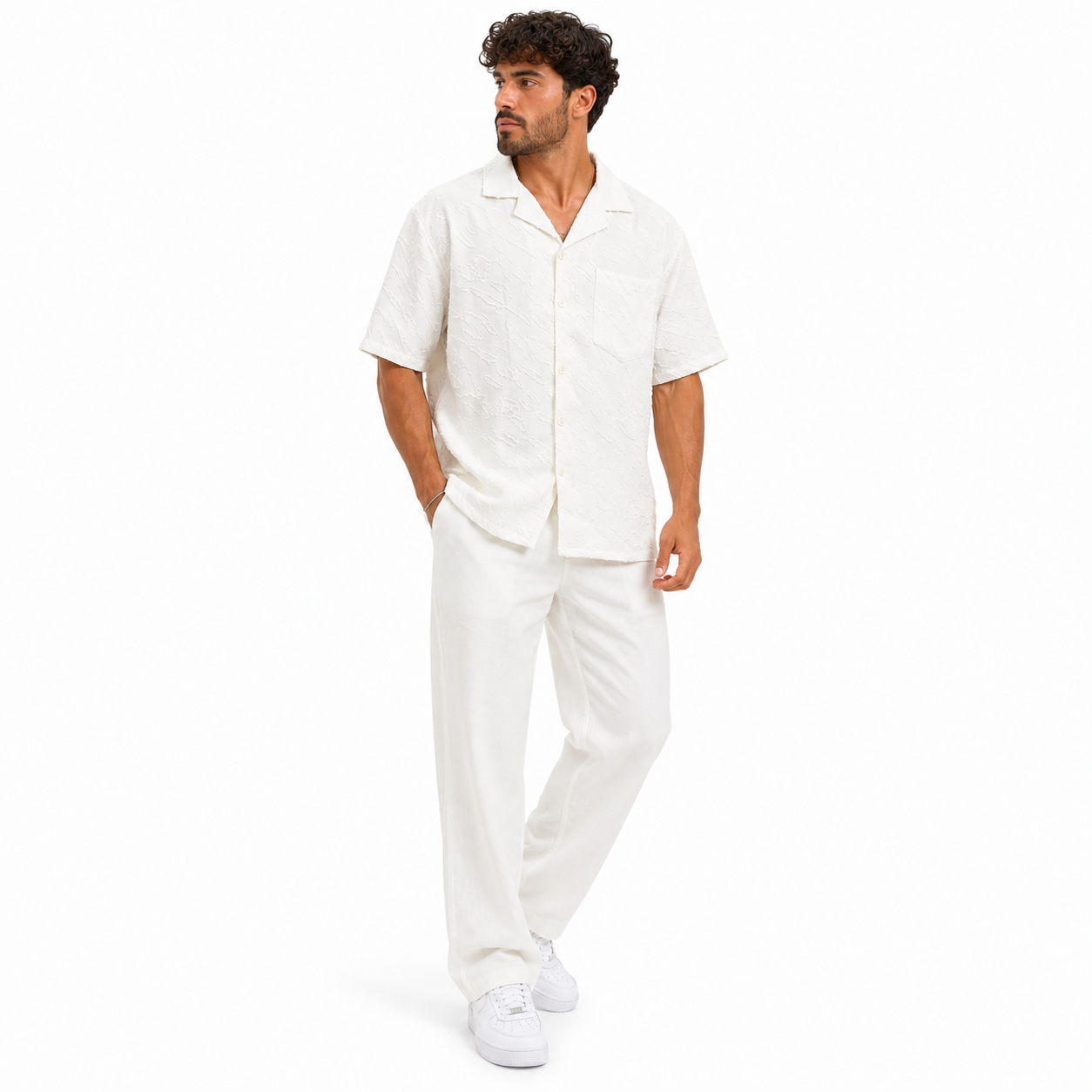 Chemise homme manches courtes texturée blanche – Coupe oversize casual chic été