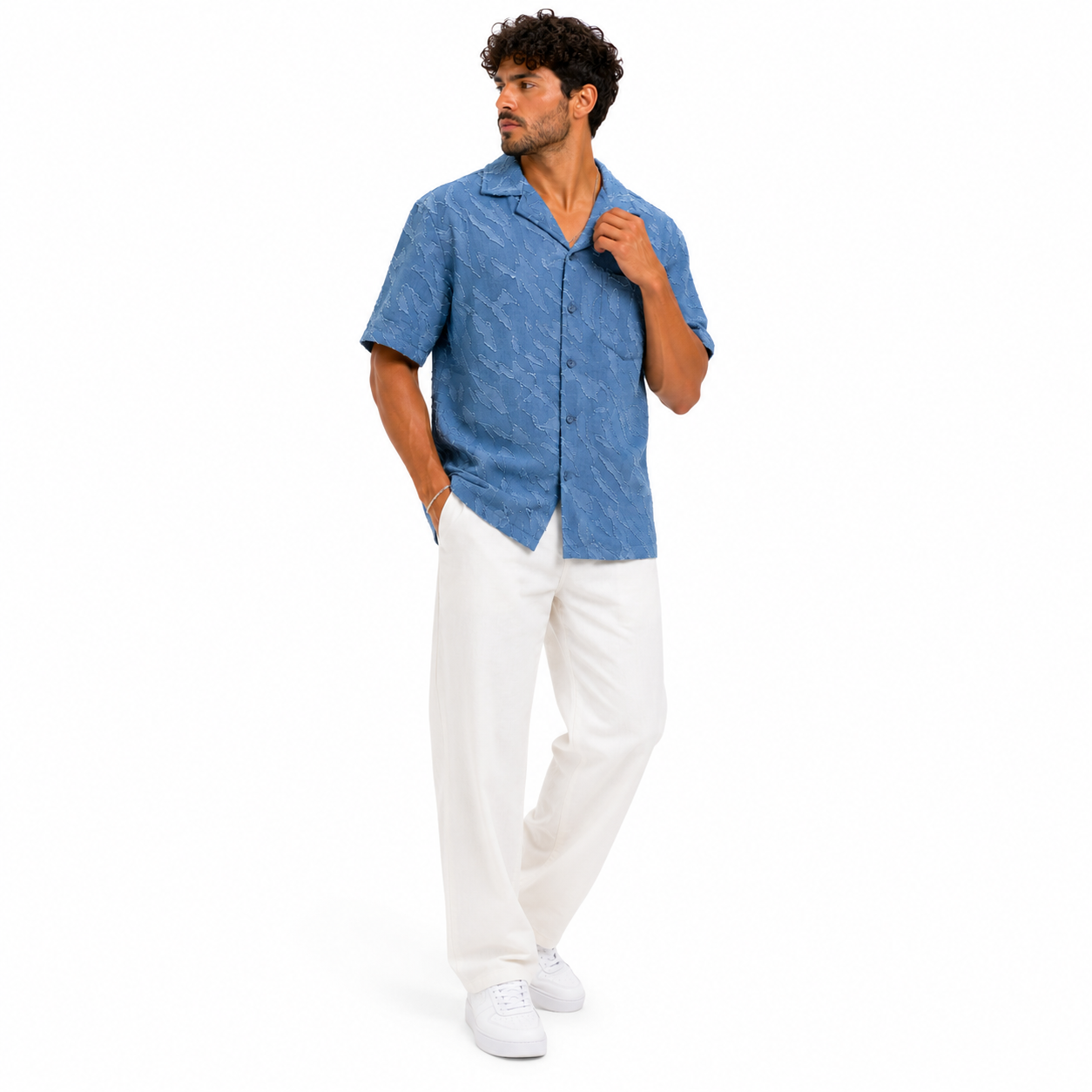 Chemise homme manches courtes texturée blanche – Coupe oversize casual chic été