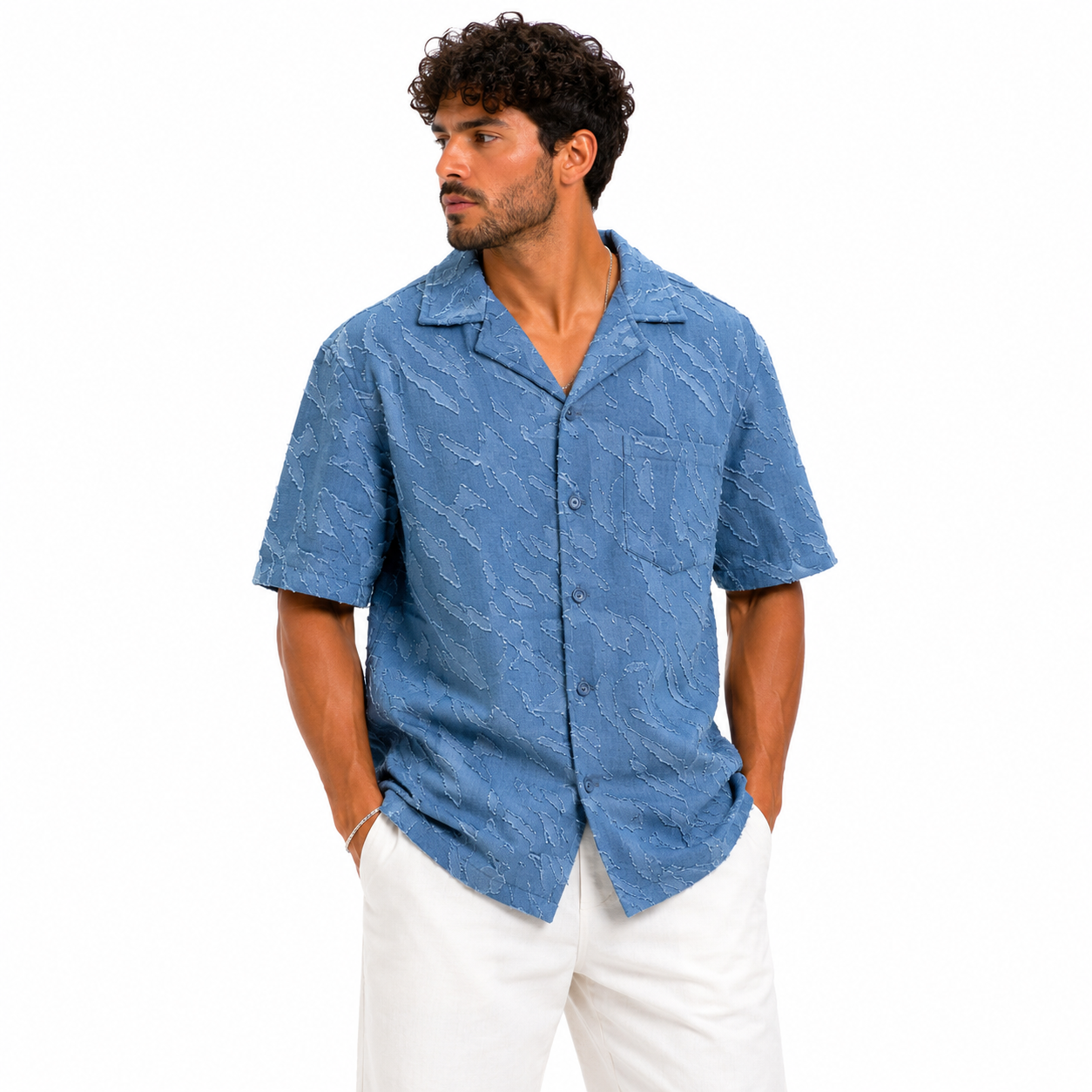 Chemise homme manches courtes texturée blanche – Coupe oversize casual chic été