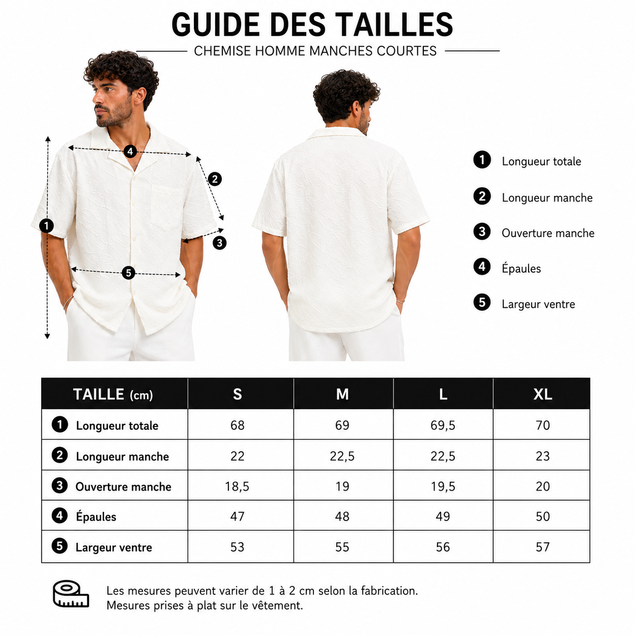 Chemise homme manches courtes texturée blanche – Coupe oversize casual chic été