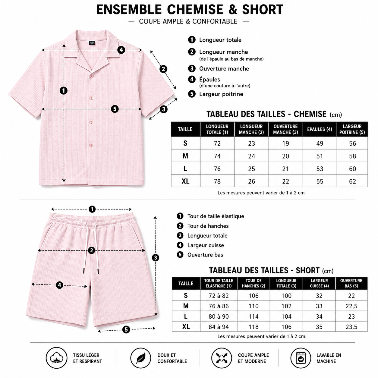 Ensemble homme chemise manches courtes et short  – Style casual chic oversize été
