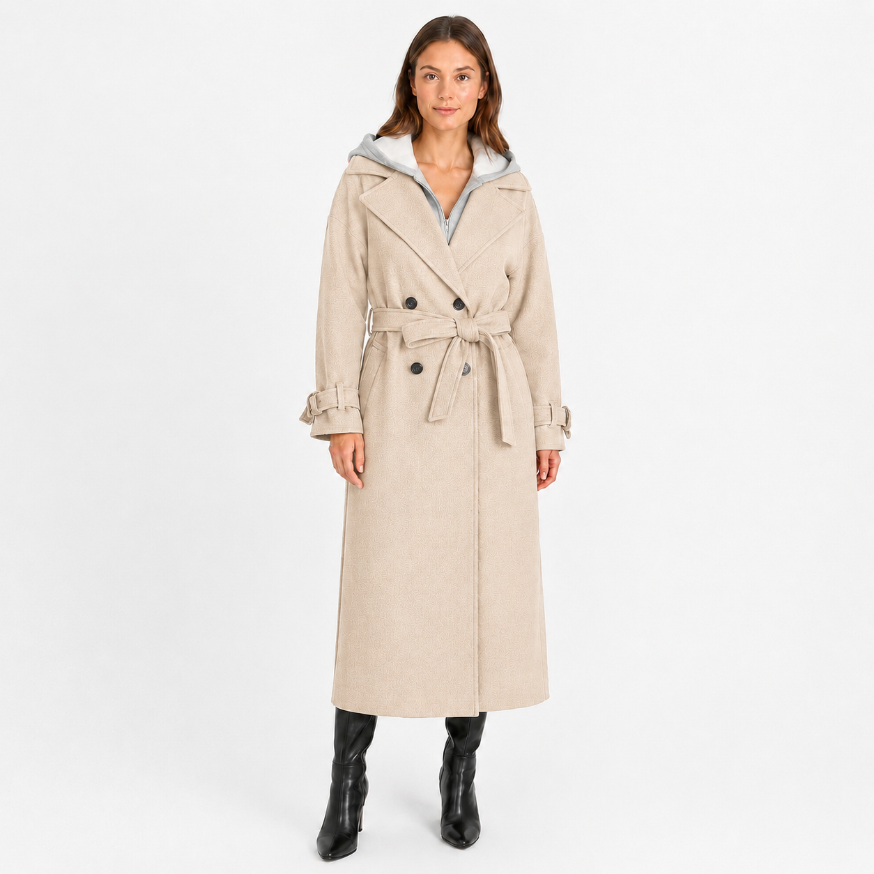 Manteau Long Femme à Capuche – Coupe Oversize avec Ceinture