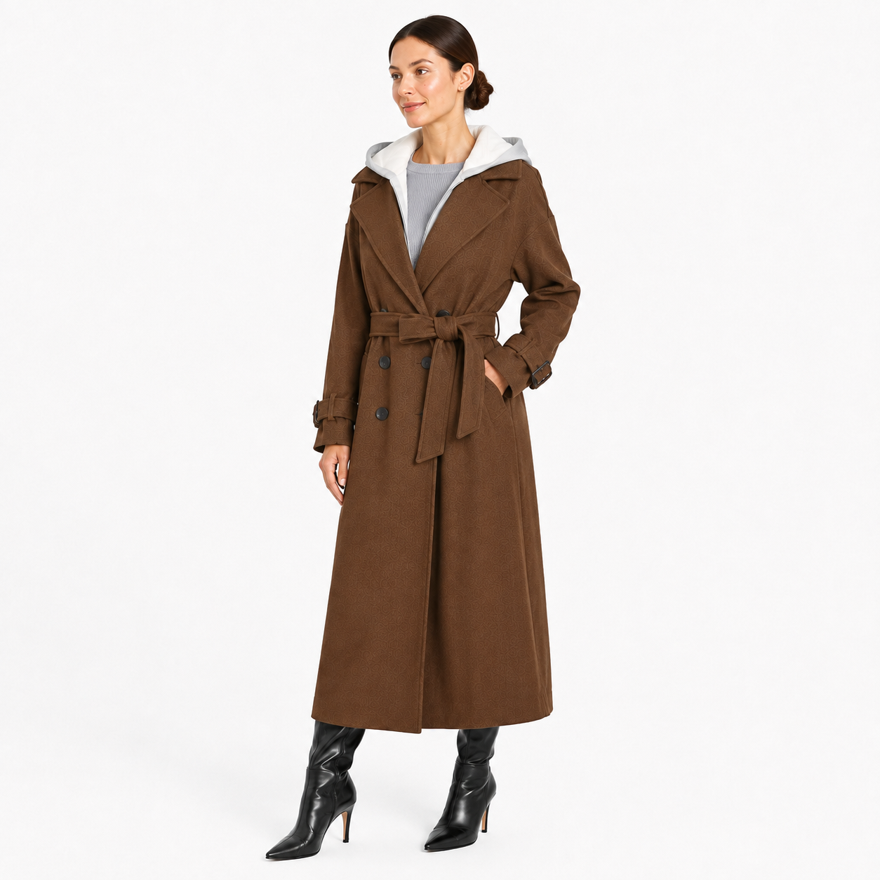 Manteau Long Femme à Capuche – Coupe Oversize avec Ceinture