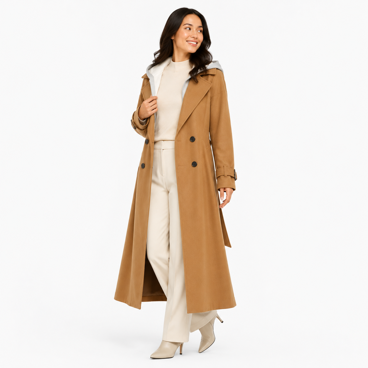 Manteau Long Femme à Capuche – Coupe Oversize avec Ceinture