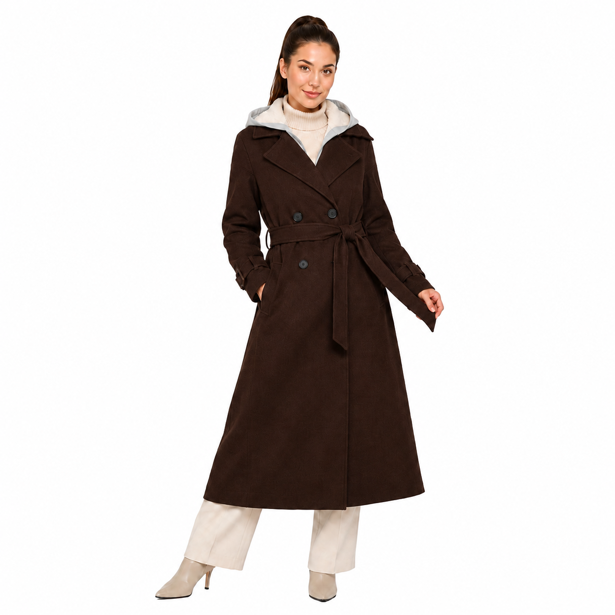 Manteau Long Femme à Capuche – Coupe Oversize avec Ceinture