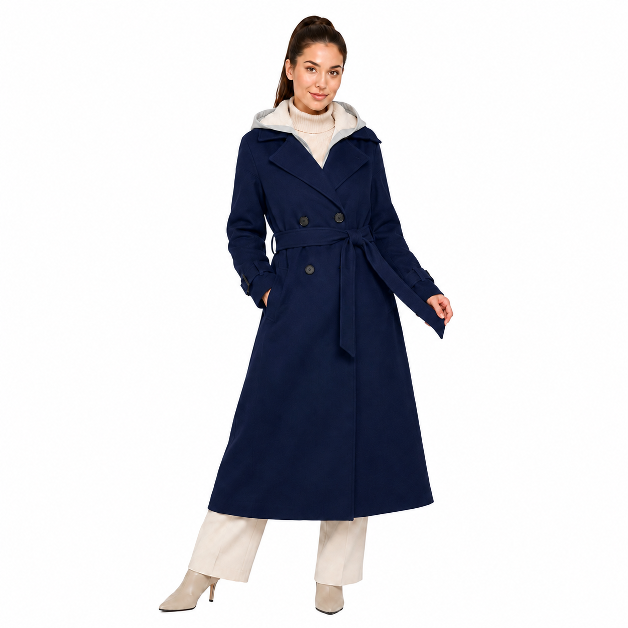 Manteau Long Femme à Capuche – Coupe Oversize avec Ceinture