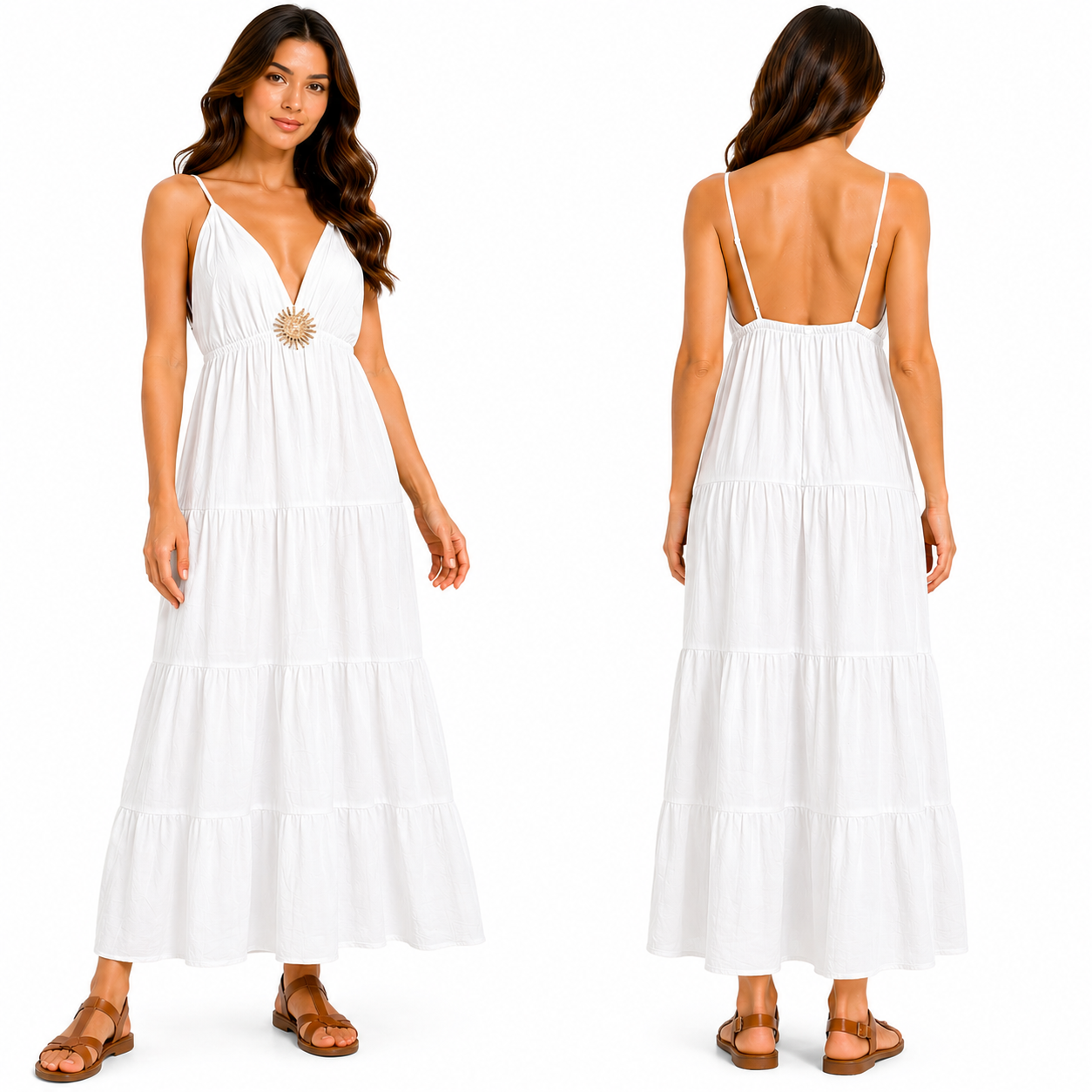 Robe longue femme bretelles fines col V fluide coupe ample été élégante