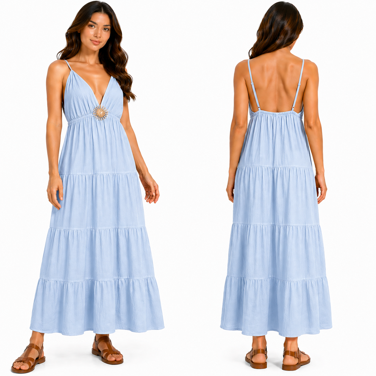 Robe longue femme bretelles fines col V fluide coupe ample été élégante