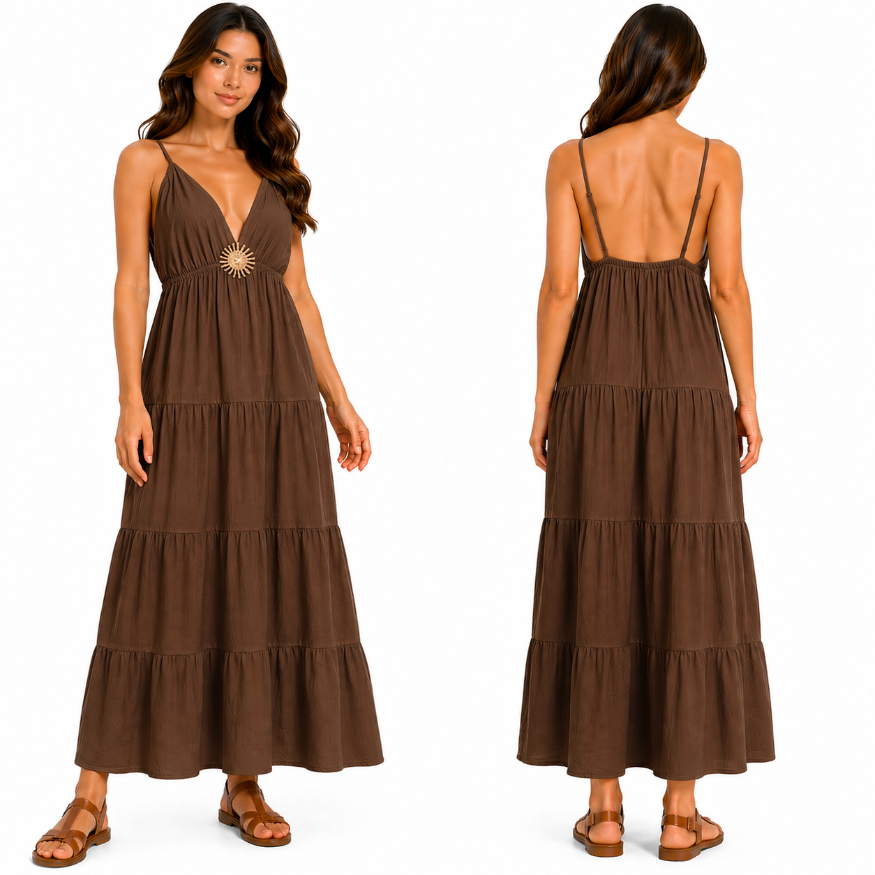Robe longue femme bretelles fines col V fluide coupe ample été élégante