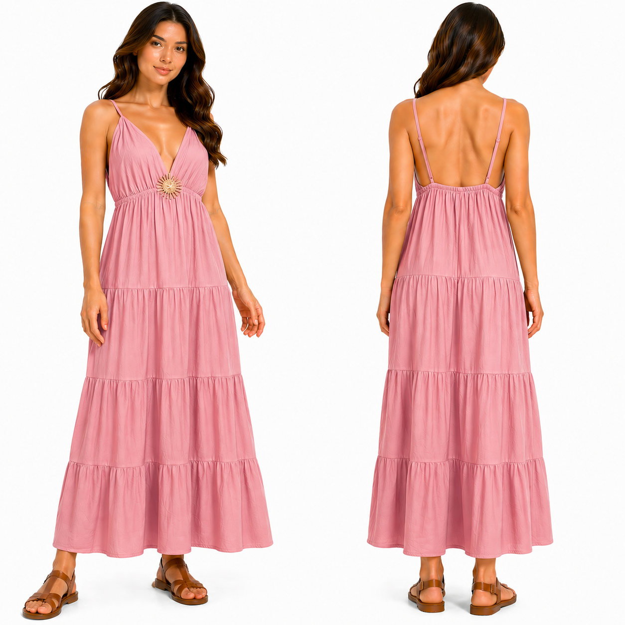 Robe longue femme bretelles fines col V fluide coupe ample été élégante