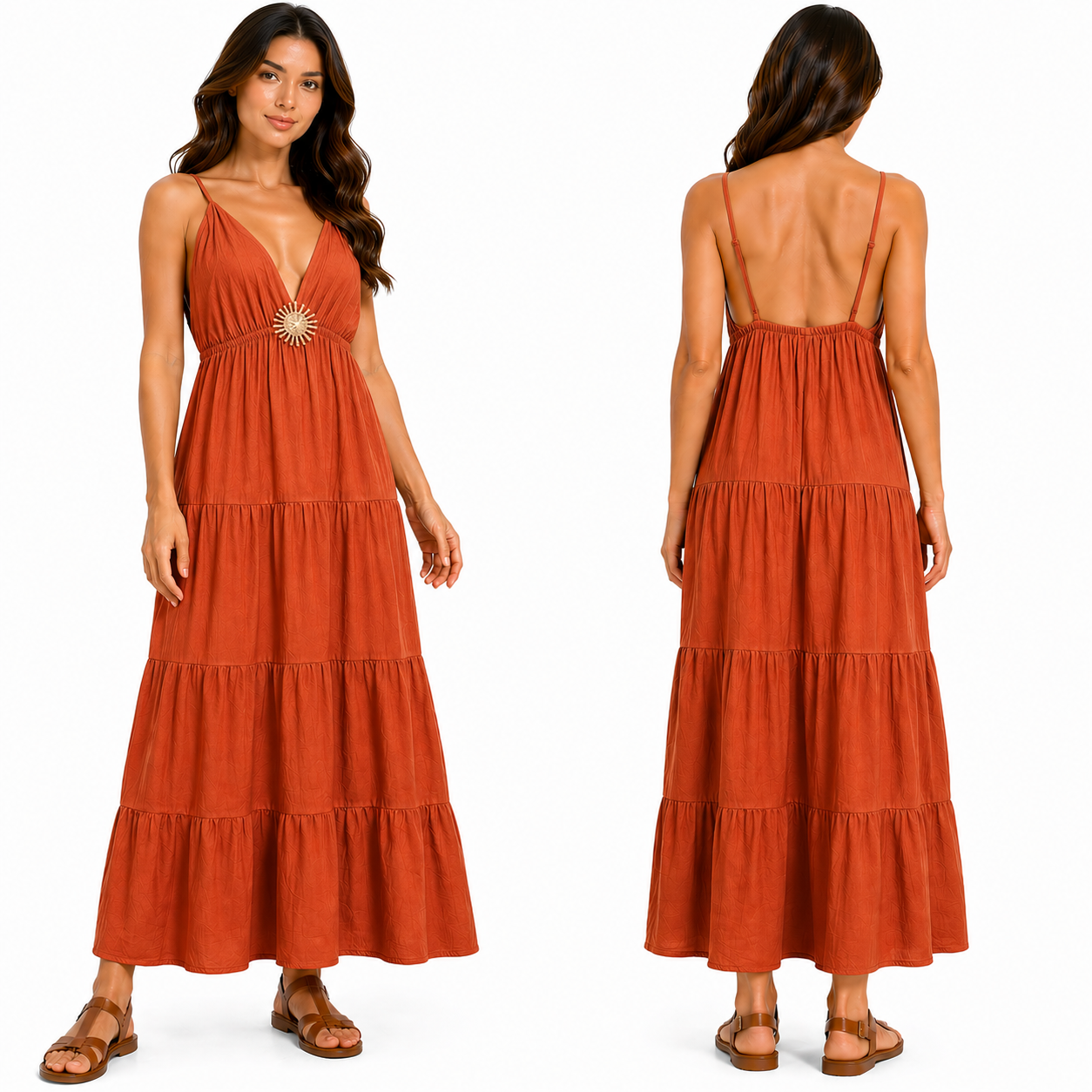 Robe longue femme bretelles fines col V fluide coupe ample été élégante