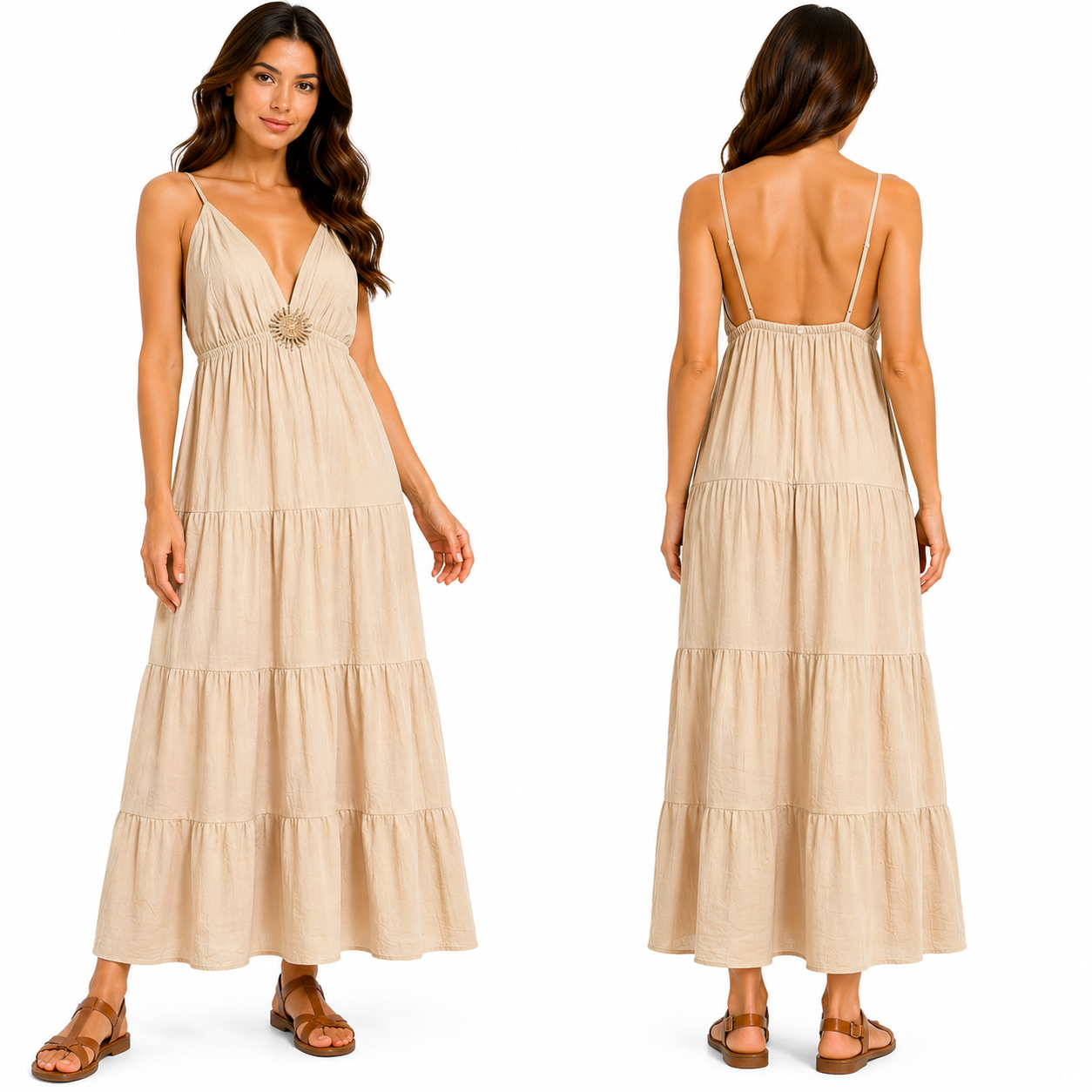 Robe longue femme bretelles fines col V fluide coupe ample été élégante