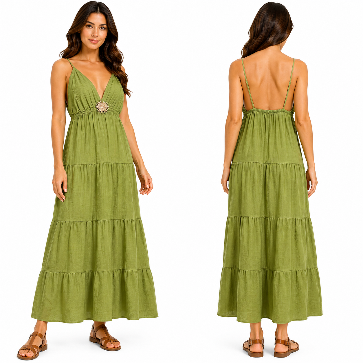Robe longue femme bretelles fines col V fluide coupe ample été élégante