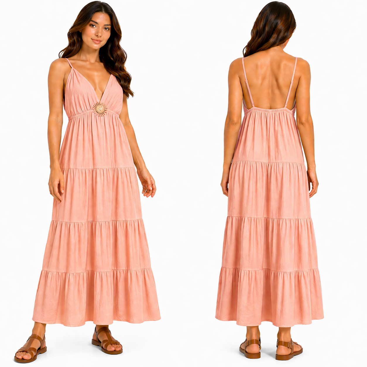 Robe longue femme bretelles fines col V fluide coupe ample été élégante