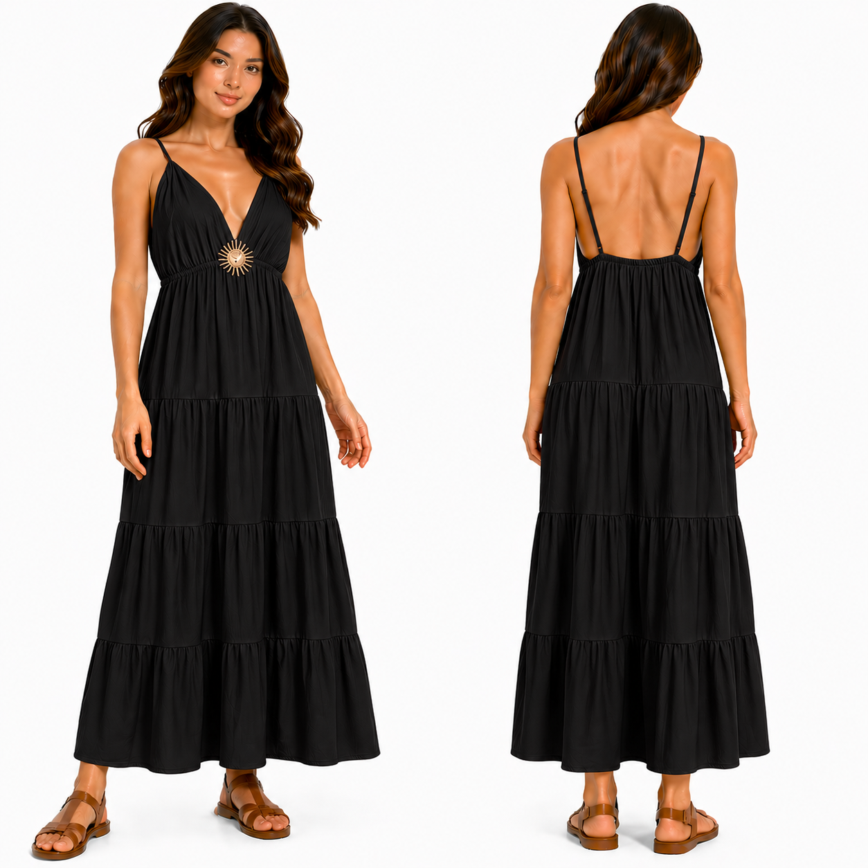 Robe longue femme bretelles fines col V fluide coupe ample été élégante