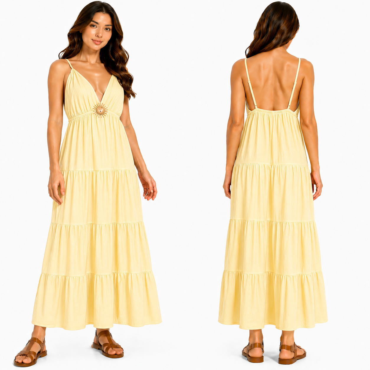 Robe longue femme bretelles fines col V fluide coupe ample été élégante
