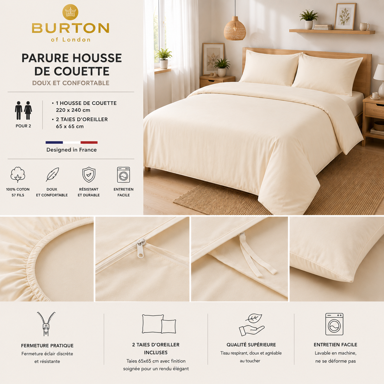 Parure Housse de Couette 2 Personnes Burton of London - Douce, Légère et Confortable