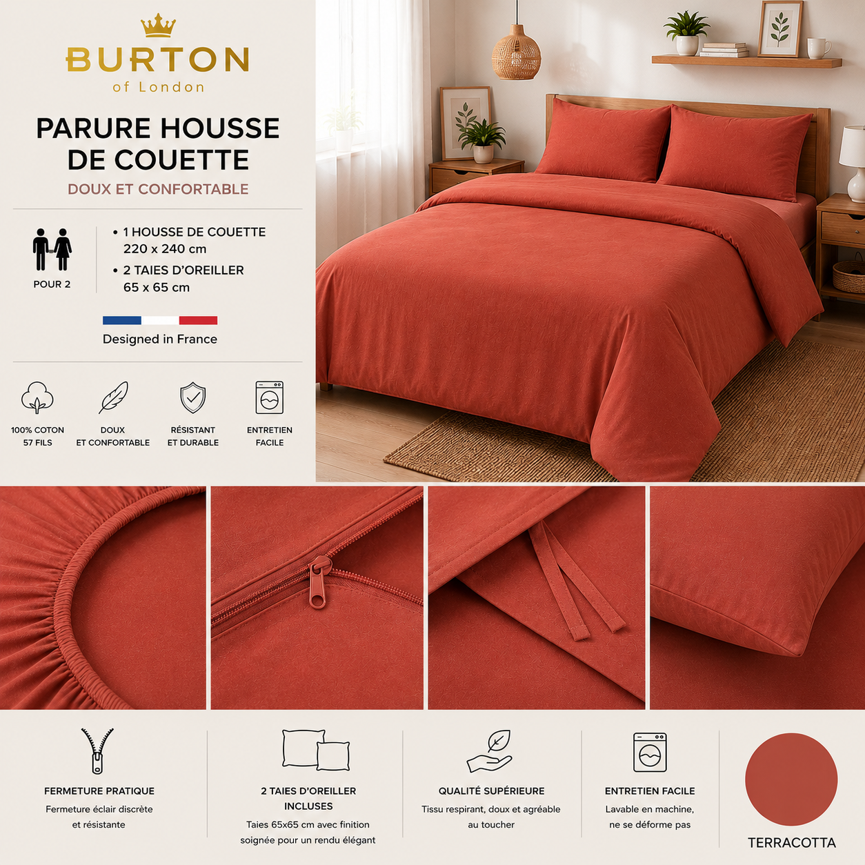 Parure Housse de Couette 2 Personnes Burton of London - Douce, Légère et Confortable