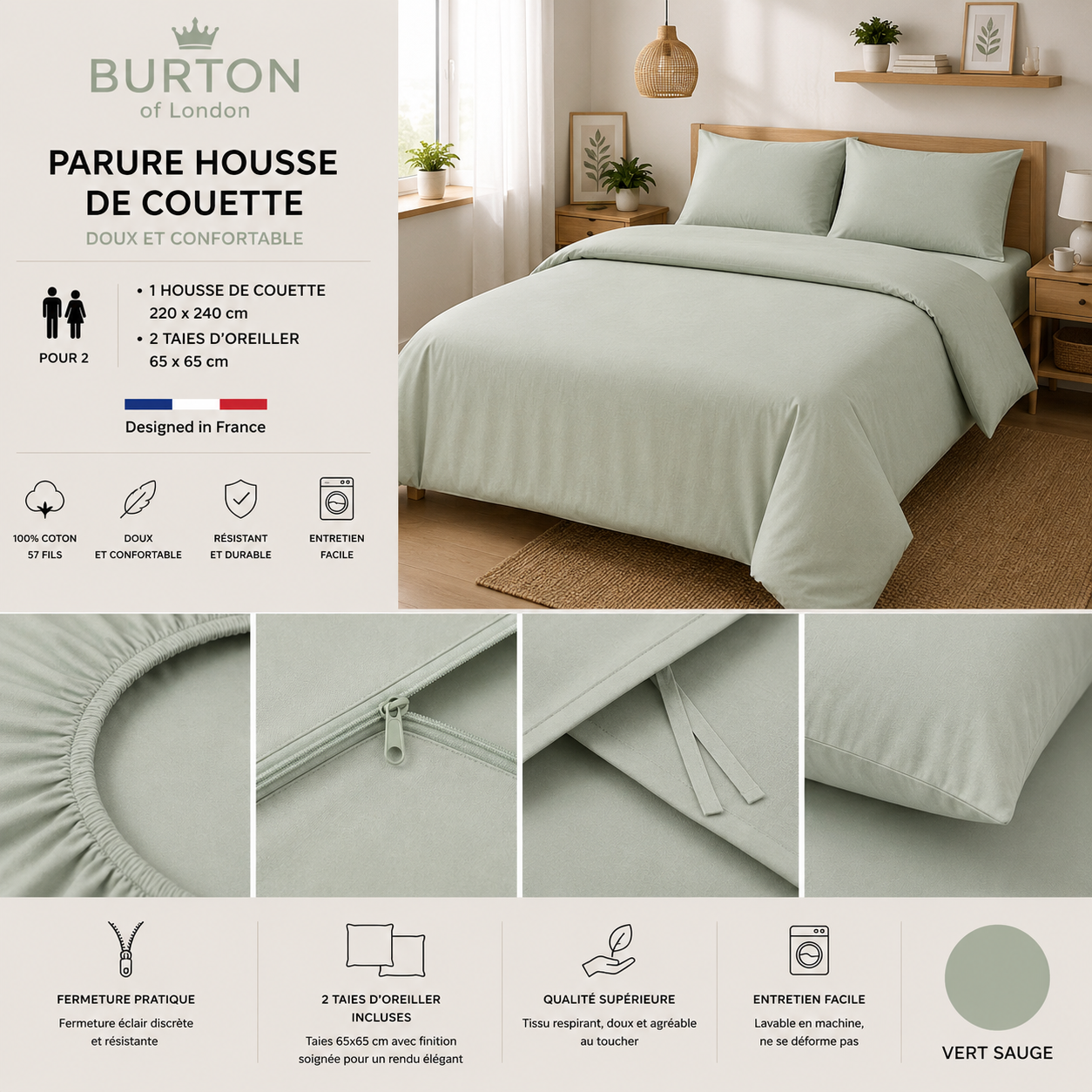 Parure Housse de Couette 2 Personnes Burton of London - Douce, Légère et Confortable