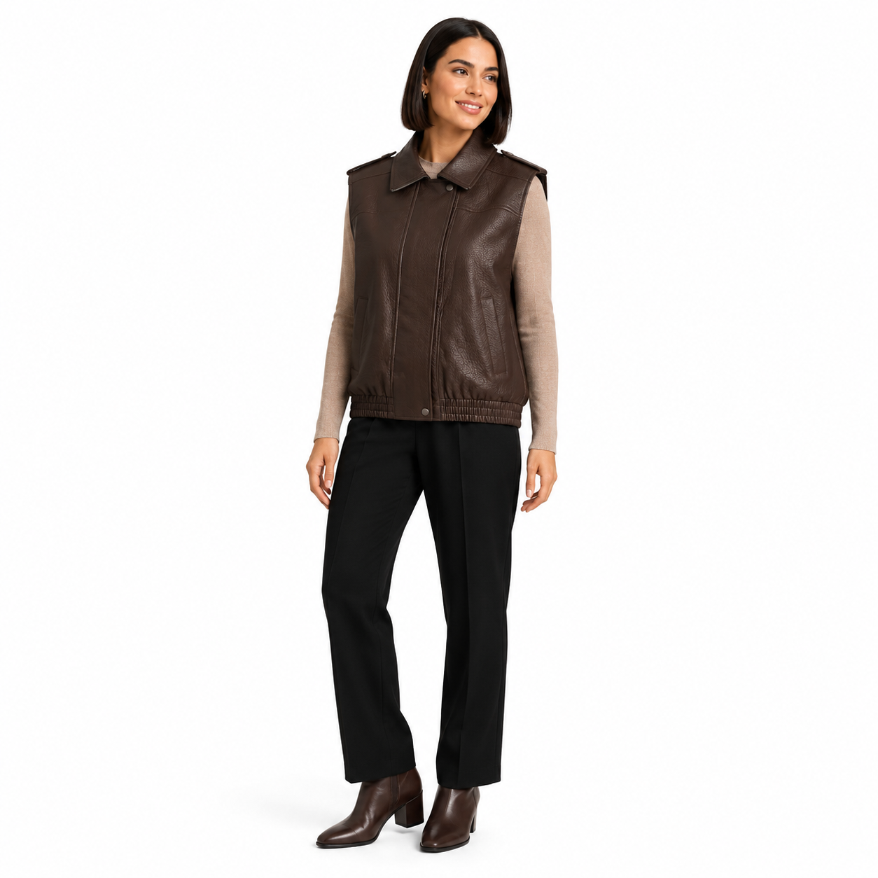 Gilet Motard Sans Manches en Similicuir Grainé