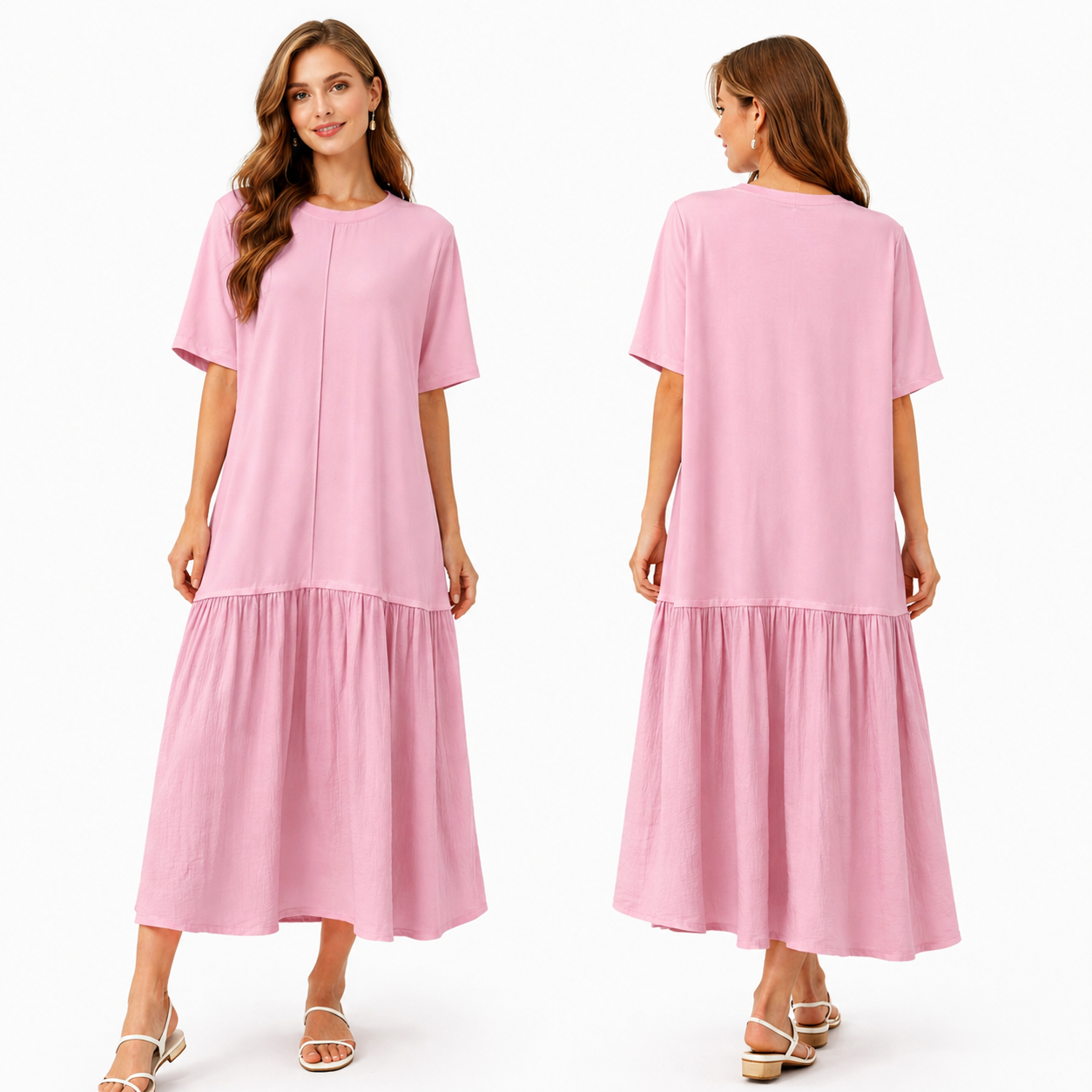 Robe longue fluide ample avec couture centrale et poches latérales – Coupe oversize confortable  – Style chic décontracté été