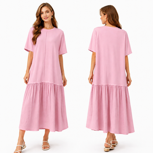 Robe longue fluide ample avec couture centrale et poches latérales – Coupe oversize confortable  – Style chic décontracté été