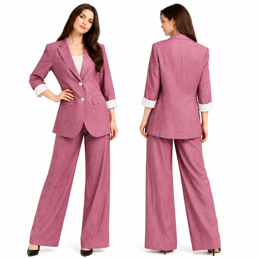 Chic Women's 2-Piece Suit – Blazer + Flowy Trousers – Elegant Cut