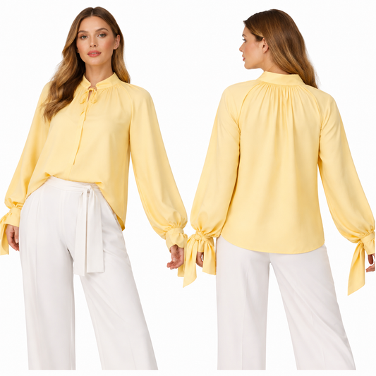 Chemise Femme Fluide à Nœud – Manches Longues – Coupe Élégante & Confort