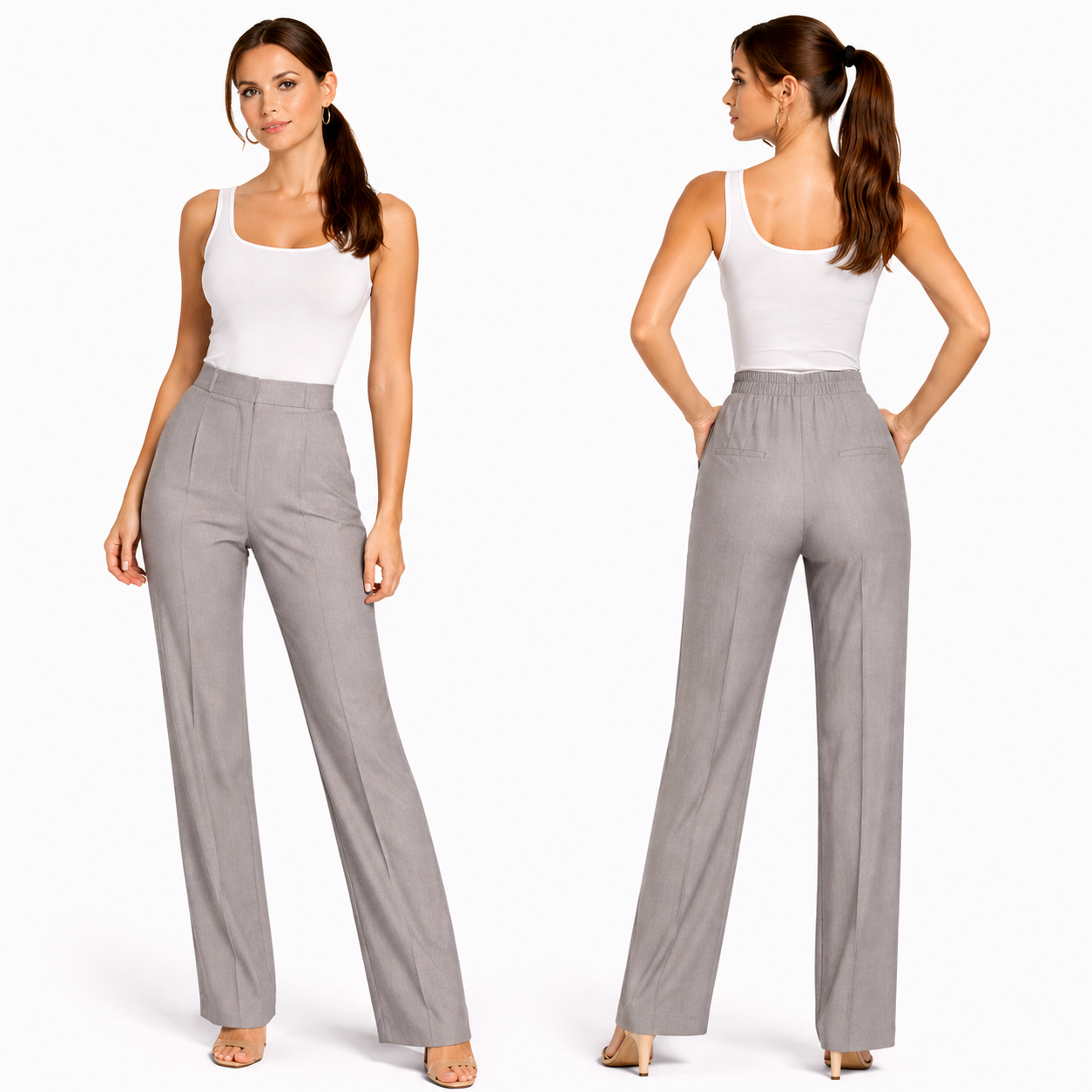 Pantalon Femme Taille Haute Coupe Fluide Chic & Confort – Taille Élastique Dos, Fermeture Invisible, Style Tailleur