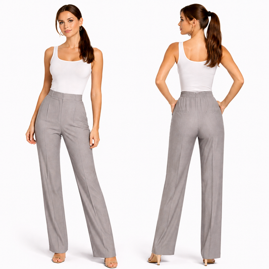 Damenhose High Waist Fließender Schnitt Elegant & Bequem – Elastischer Bund hinten, Verdeckter Verschluss, Business-Stil