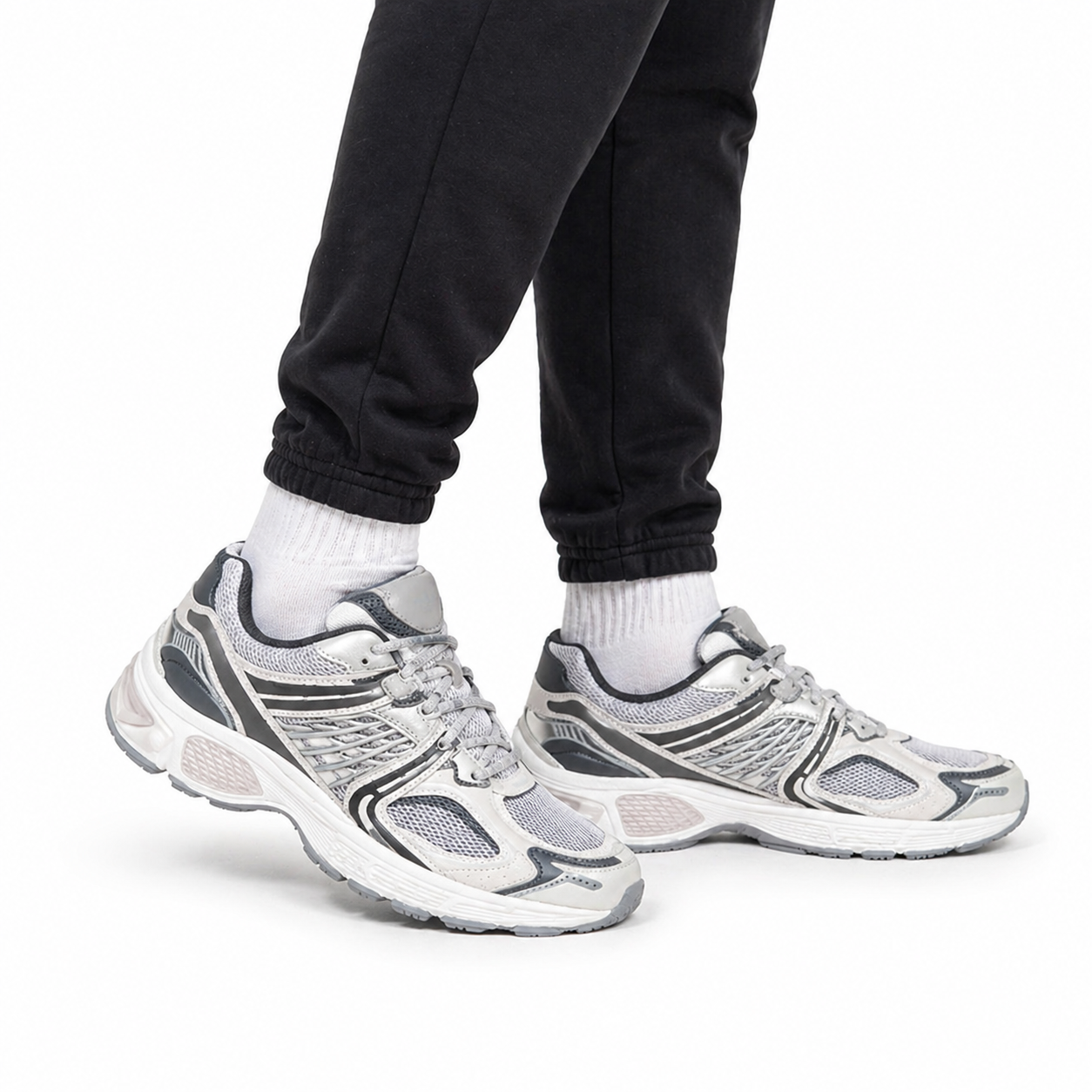 Trendy Two-Tone Sneakers – Black, White & Grey