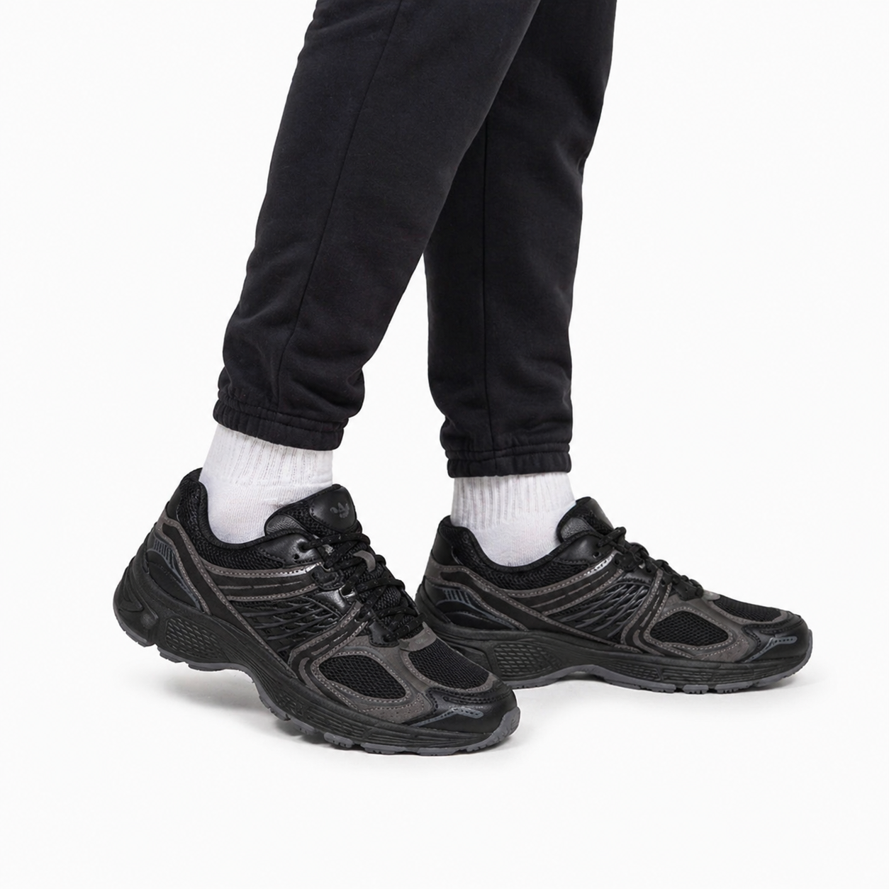 Trendy Two-Tone Sneakers – Black, White & Grey