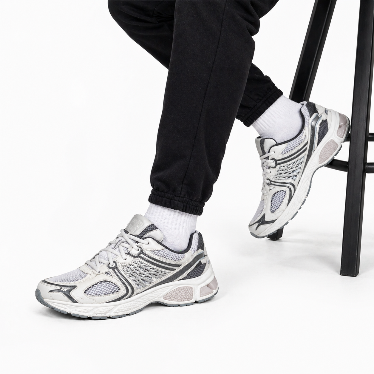 Trendy Two-Tone Sneakers – Black, White & Grey
