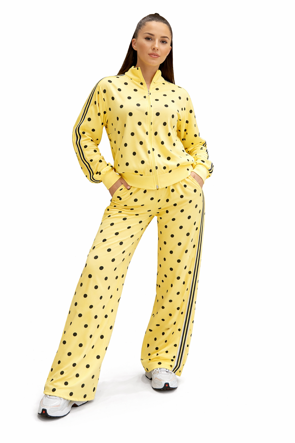 Ensemble Femme Jogging Pois – Veste Zip + Pantalon Large Confort Chic Streetwear