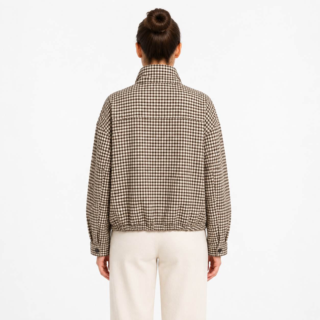Veste légère femme à carreaux avec col montant