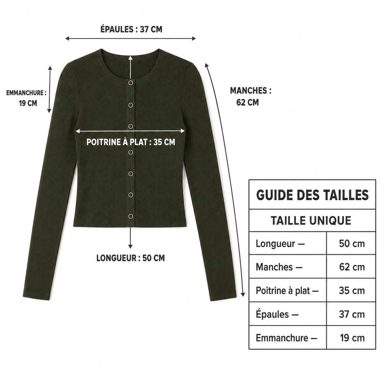 Gilet Court Femme en Maille Côtelée à Boutons-Pression