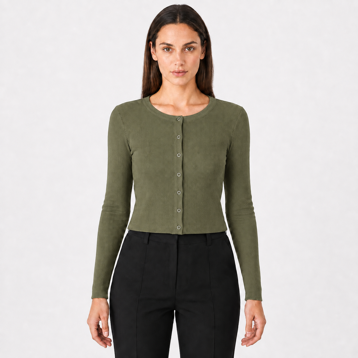 Gilet Court Femme en Maille Côtelée à Boutons-Pression