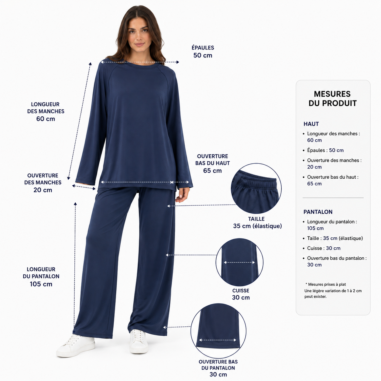 Ensemble Femme Oversize 2 Pièces – Haut Manches Longues; Pantalon Large Confort Taille Unique