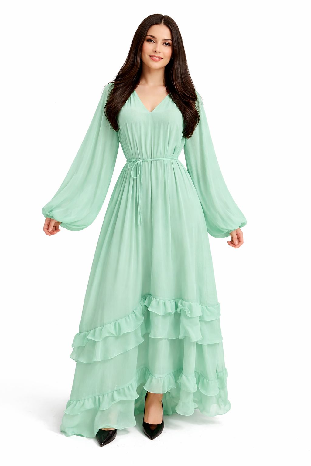 Langes, fließendes Kleid mit weiten Ärmeln für Damen – eleganter Schnitt – leichter Stoff – Frühjahr/Sommer Kollektion – verschiedene Farben