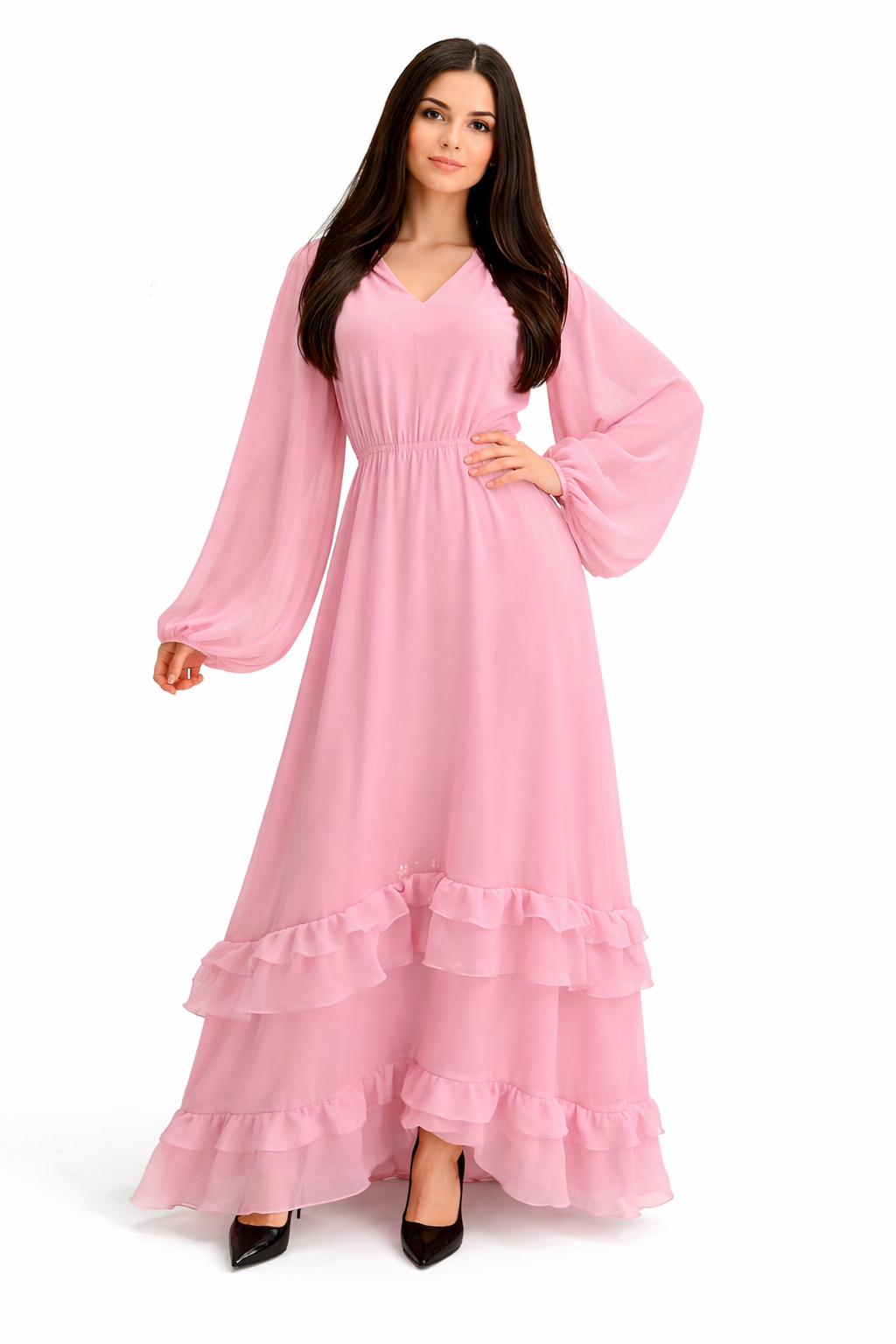 Langes, fließendes Kleid mit weiten Ärmeln für Damen – eleganter Schnitt – leichter Stoff – Frühjahr/Sommer Kollektion – verschiedene Farben