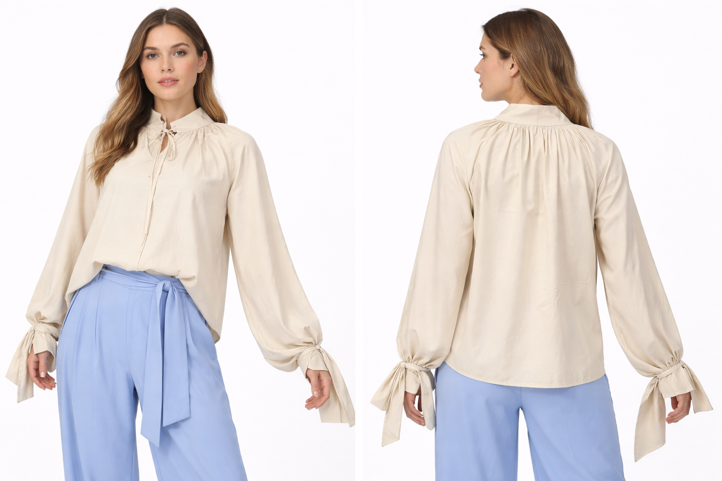 Chemise Femme Fluide à Nœud – Manches Longues – Coupe Élégante & Confort