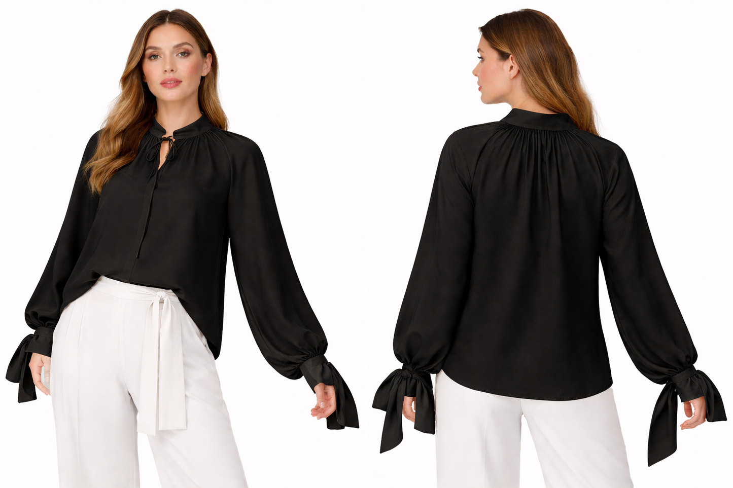 Chemise Femme Fluide à Nœud – Manches Longues – Coupe Élégante & Confort