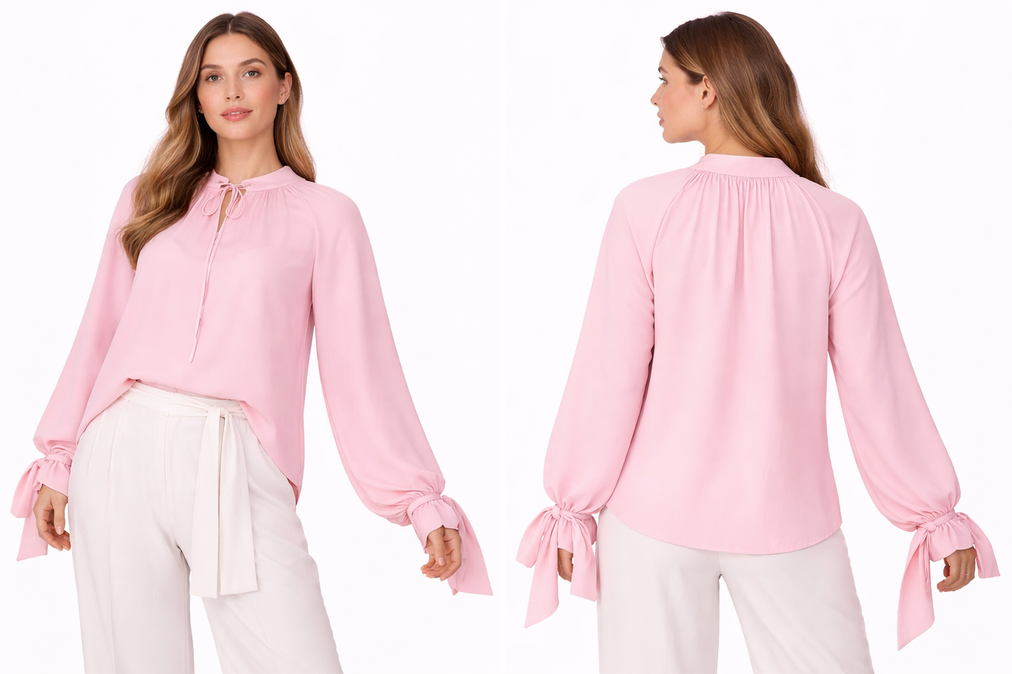 Chemise Femme Fluide à Nœud – Manches Longues – Coupe Élégante & Confort