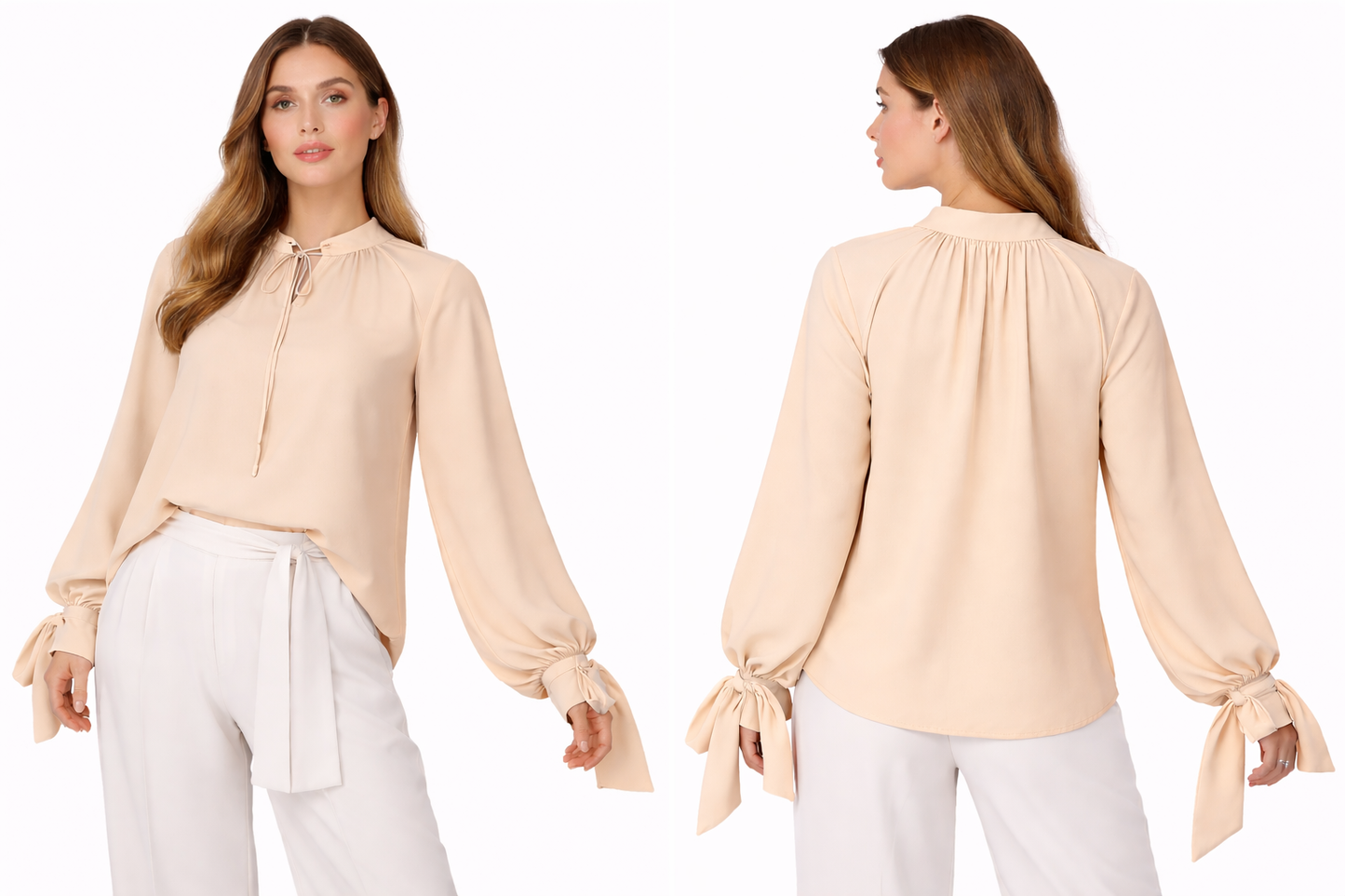 Chemise Femme Fluide à Nœud – Manches Longues – Coupe Élégante & Confort